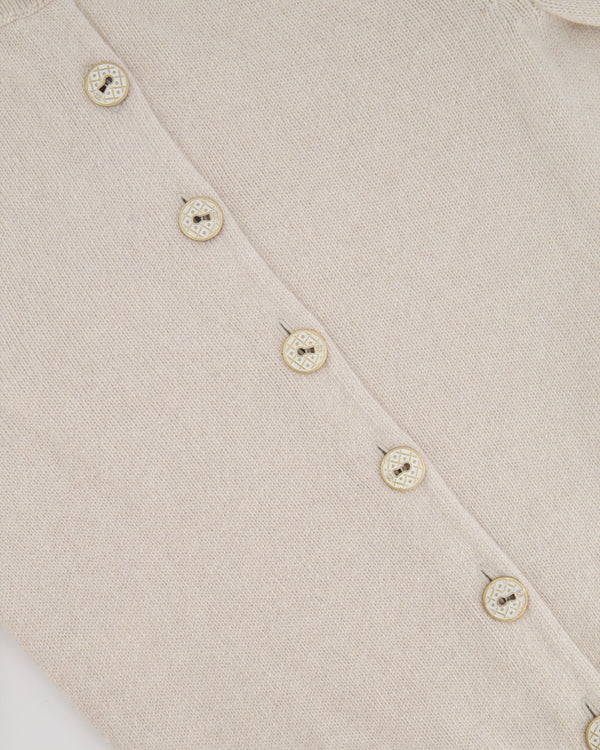 Chanel Beige Cashmere Cardigan with Gold and White Keyhole CC Buttons Size FR 36 (UK 8)