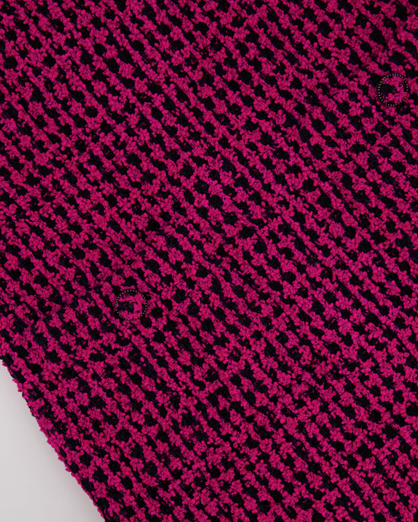 Chanel Fall 2016 Pink and Black Tweed Sleeveless Midi Dress with CC Logo Tweed Buttons Size FR 38 (UK 10)