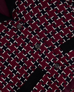 Chanel Fall 2015 Burgundy and Black Tweed Jacket with Black CC Logo Buttons Size FR 40 (UK 12)