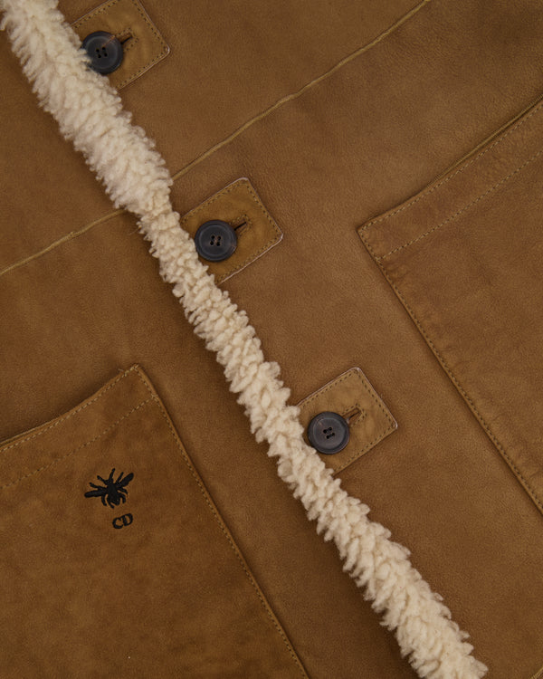 Christian Dior Beige and Cream Shearling Reversible Coat with CD Logo Detail Size FR 38 (UK 10)