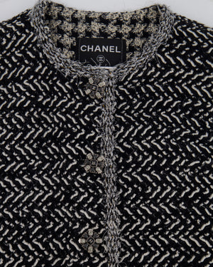 Chanel Black and White Tweed Cape with Crystal Embellished CC Buttons Size FR 36 (UK 8)
