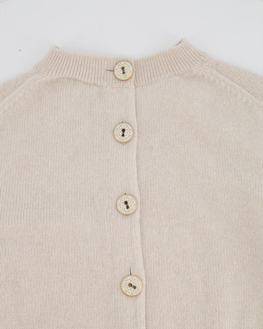 Chanel Beige Cashmere Cardigan with Gold and White Keyhole CC Buttons Size FR 36 (UK 8)