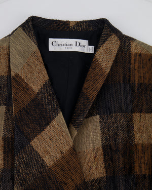 Christian Dior Brown Linen and Silk Geometric Printed Blazer Jacket Size FR 42 (UK 14)