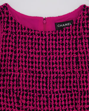 Chanel Fall 2016 Pink and Black Tweed Sleeveless Midi Dress with CC Logo Tweed Buttons Size FR 38 (UK 10)