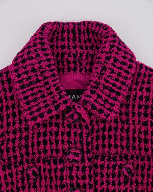 Chanel Fall 2016 Pink and Black Tweed Cropped Jacket with CC Logo Tweed Buttons Size FR 38 (UK 10)