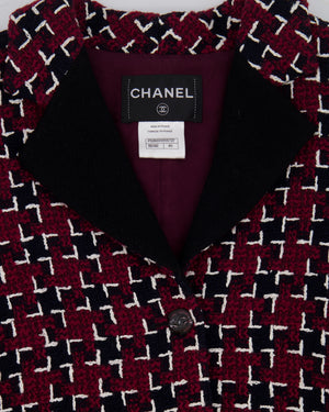 Chanel Fall 2015 Burgundy and Black Tweed Jacket with Black CC Logo Buttons Size FR 40 (UK 12)