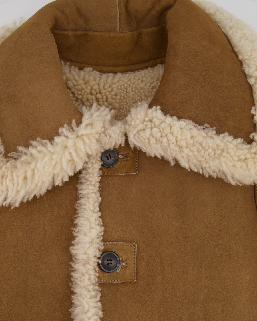 Christian Dior Beige and Cream Shearling Reversible Coat with CD Logo Detail Size FR 38 (UK 10)