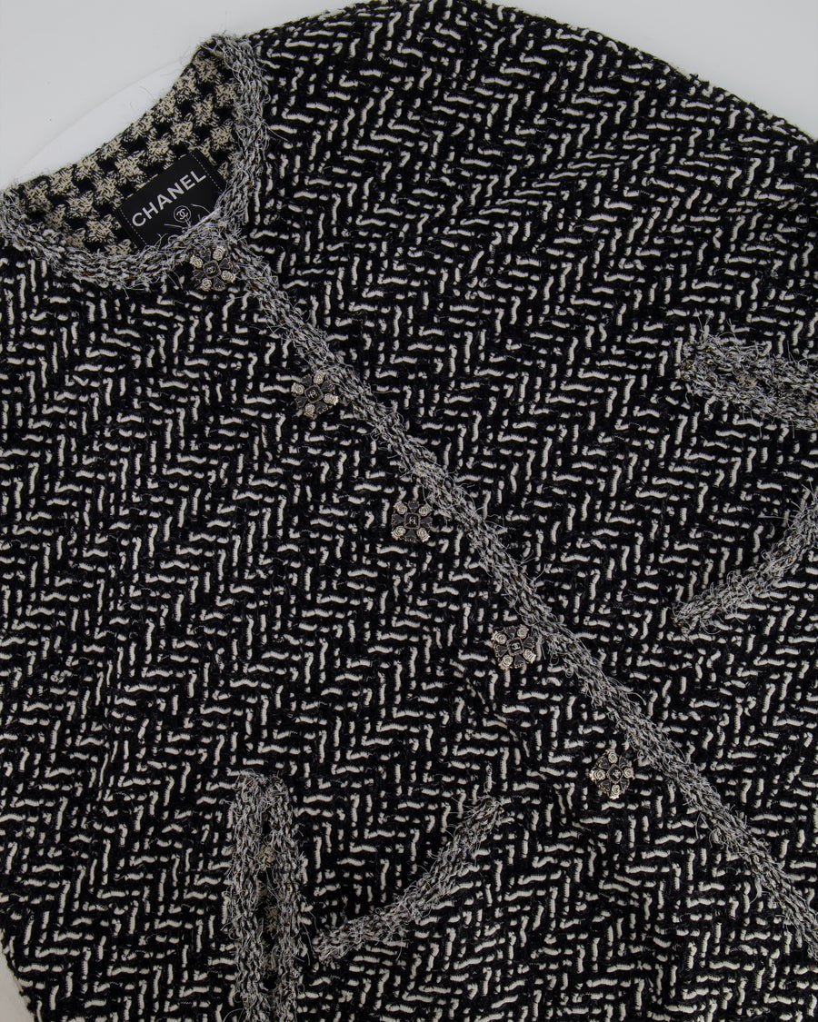 Chanel Black and White Tweed Cape with Crystal Embellished CC Buttons Size FR 36 (UK 8)