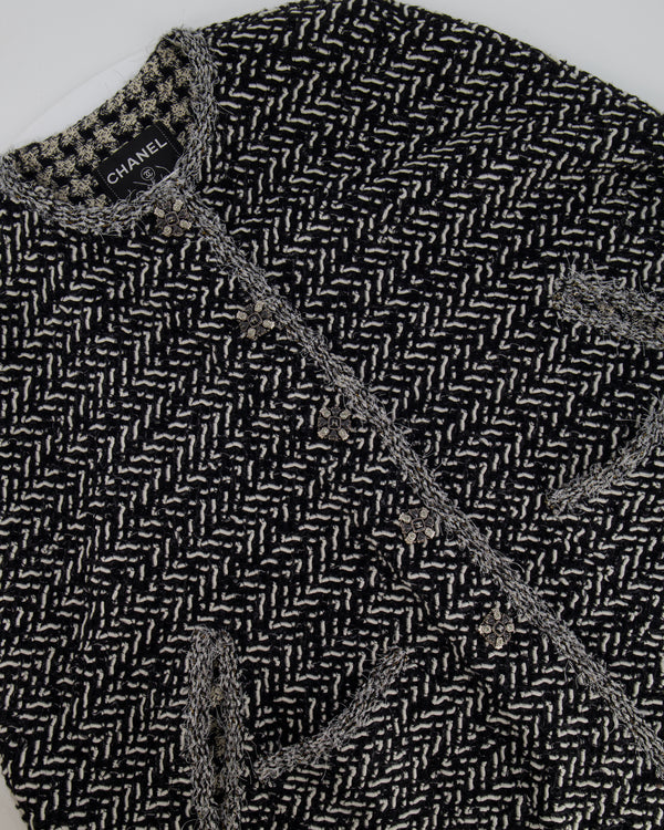 Chanel Black and White Tweed Cape with Crystal Embellished CC Buttons Size FR 36 (UK 8)