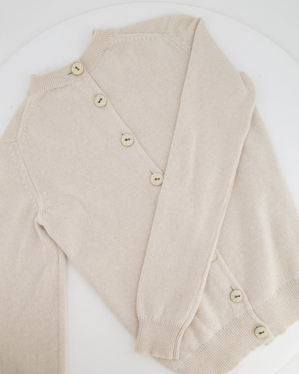 Chanel Beige Cashmere Cardigan with Gold and White Keyhole CC Buttons Size FR 36 (UK 8)