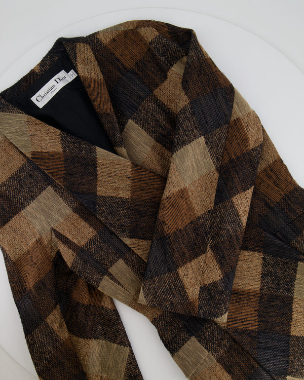 Christian Dior Brown Linen and Silk Geometric Printed Blazer Jacket Size FR 42 (UK 14)