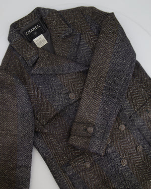 Chanel Fall 2007 Grey Metallic Tweed Double-Breasted Jacket with CC Logo Star Buttons Size FR 36 (UK 8)