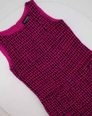 Chanel Fall 2016 Pink and Black Tweed Sleeveless Midi Dress with CC Logo Tweed Buttons Size FR 38 (UK 10)