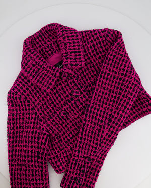 Chanel Fall 2016 Pink and Black Tweed Cropped Jacket with CC Logo Tweed Buttons Size FR 38 (UK 10)