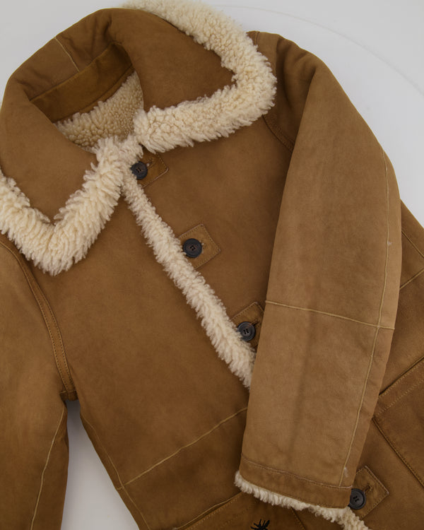 Christian Dior Beige and Cream Shearling Reversible Coat with CD Logo Detail Size FR 38 (UK 10)