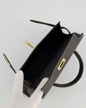 *HOT COLOUR* Hermès Mini Kelly II 20 Bag in Graphite Epsom Leather with Gold Hardware