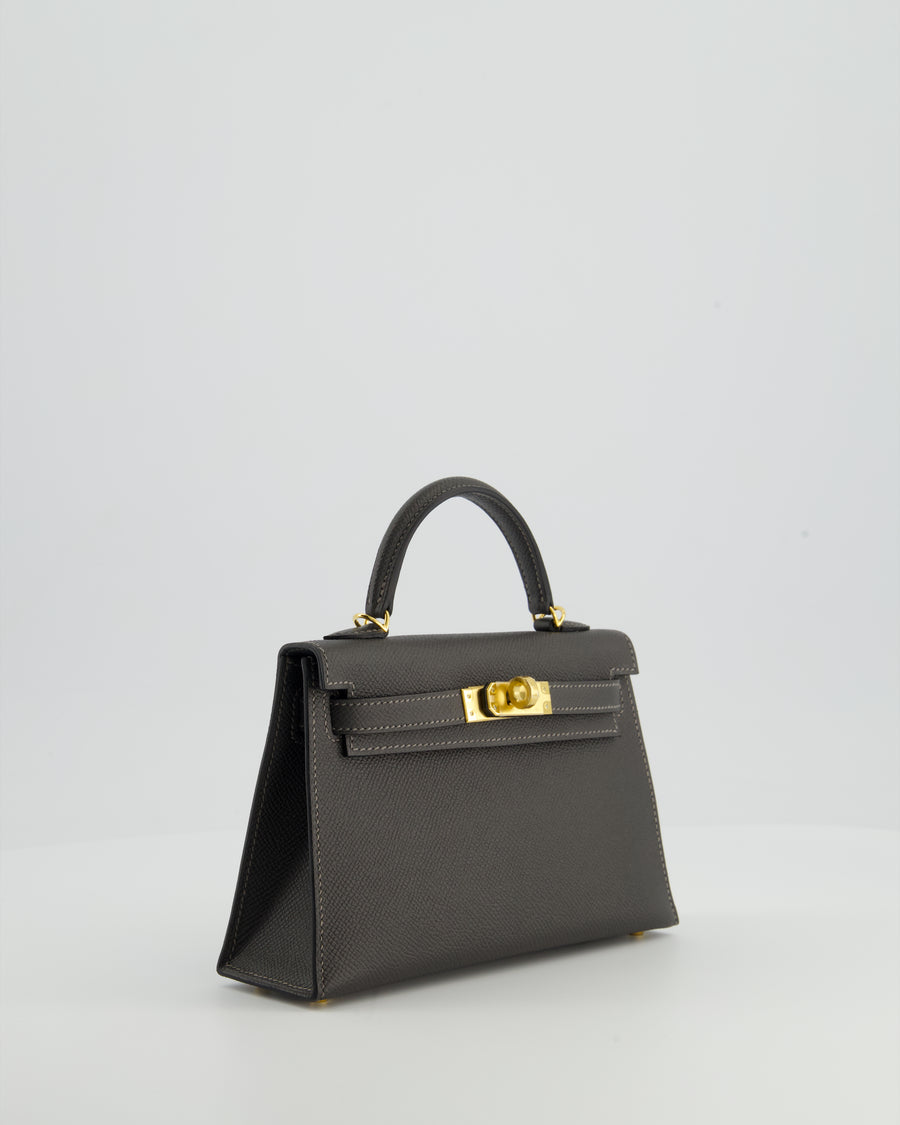 *HOT COLOUR* Hermès Mini Kelly II 20 Bag in Graphite Epsom Leather with Gold Hardware