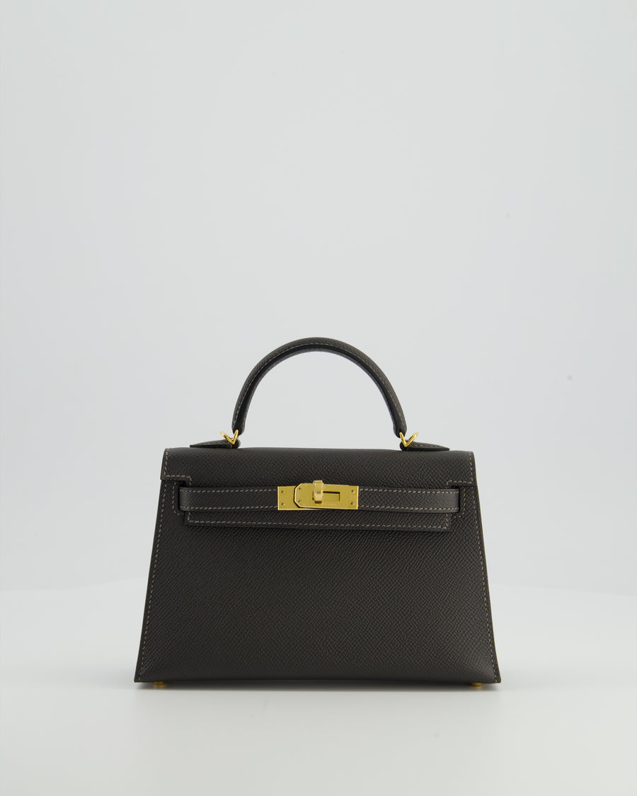 *HOT COLOUR* Hermès Mini Kelly II 20 Bag in Graphite Epsom Leather with Gold Hardware