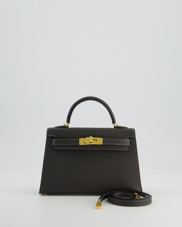 *HOT COLOUR* Hermès Mini Kelly II 20 Bag in Graphite Epsom Leather with Gold Hardware