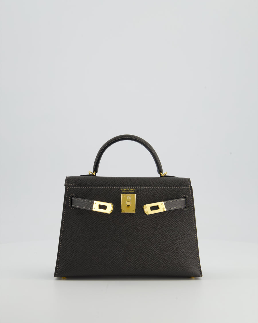 *HOT COLOUR* Hermès Mini Kelly II 20 Bag in Graphite Epsom Leather with Gold Hardware