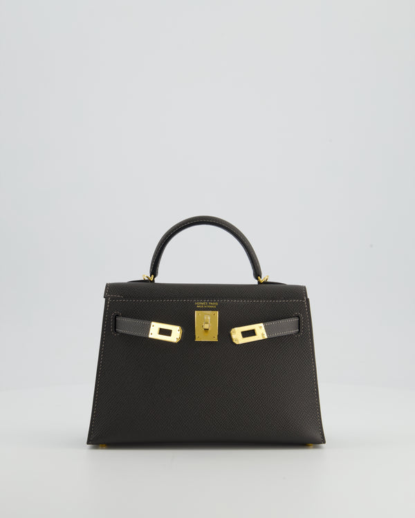 *HOT COLOUR* Hermès Mini Kelly II 20 Bag in Graphite Epsom Leather with Gold Hardware