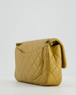 Chanel Gold Metallic Mini Single Flap Bag in Lambskin Leather Antique Gold Silver Hardware and Bronze Medallion Detail