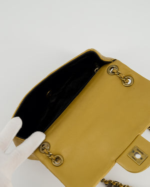 Chanel Gold Metallic Mini Single Flap Bag in Lambskin Leather Antique Gold Silver Hardware and Bronze Medallion Detail