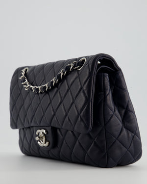 Chanel Midnight Navy Medium Double Flap Bag in Lambskin Leather with Silver Hardware