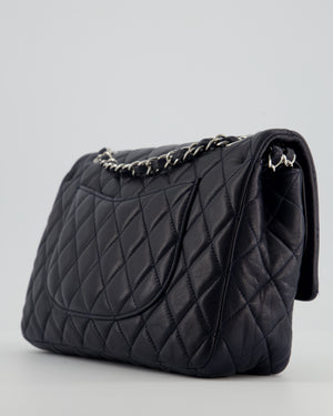 Chanel Midnight Navy Medium Double Flap Bag in Lambskin Leather with Silver Hardware