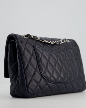 Chanel Midnight Navy Medium Double Flap Bag in Lambskin Leather with Silver Hardware
