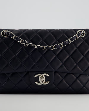 Chanel Midnight Navy Medium Double Flap Bag in Lambskin Leather with Silver Hardware