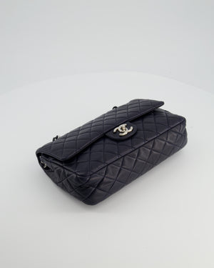 Chanel Midnight Navy Medium Double Flap Bag in Lambskin Leather with Silver Hardware