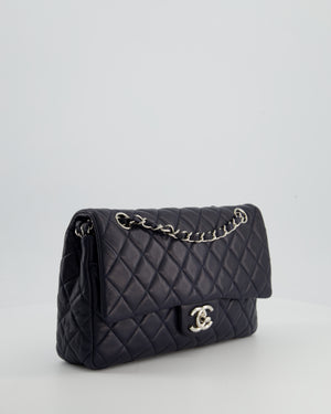 Chanel Midnight Navy Medium Double Flap Bag in Lambskin Leather with Silver Hardware