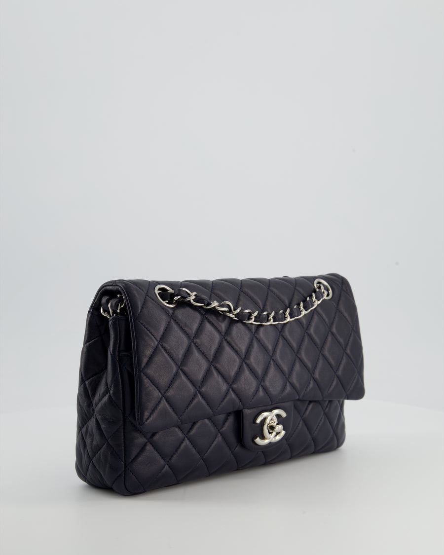 Chanel Midnight Navy Medium Double Flap Bag in Lambskin Leather with Silver Hardware