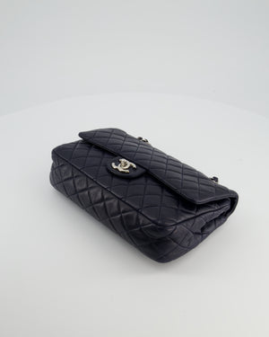 Chanel Midnight Navy Medium Double Flap Bag in Lambskin Leather with Silver Hardware