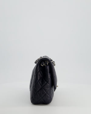 Chanel Midnight Navy Medium Double Flap Bag in Lambskin Leather with Silver Hardware