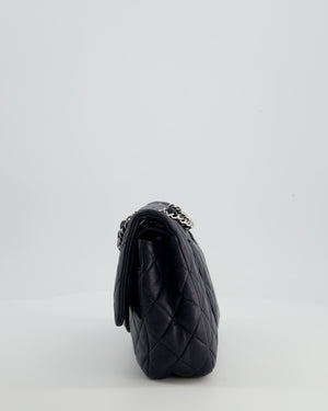 Chanel Midnight Navy Medium Double Flap Bag in Lambskin Leather with Silver Hardware