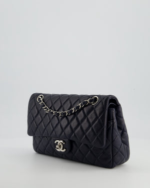Chanel Midnight Navy Medium Double Flap Bag in Lambskin Leather with Silver Hardware