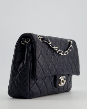 Chanel Midnight Navy Medium Double Flap Bag in Lambskin Leather with Silver Hardware