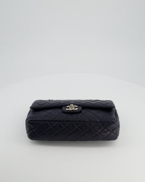 Chanel Midnight Navy Medium Double Flap Bag in Lambskin Leather with Silver Hardware
