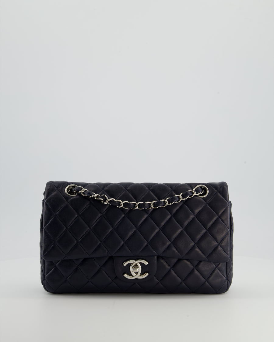 Chanel Midnight Navy Medium Double Flap Bag in Lambskin Leather with Silver Hardware