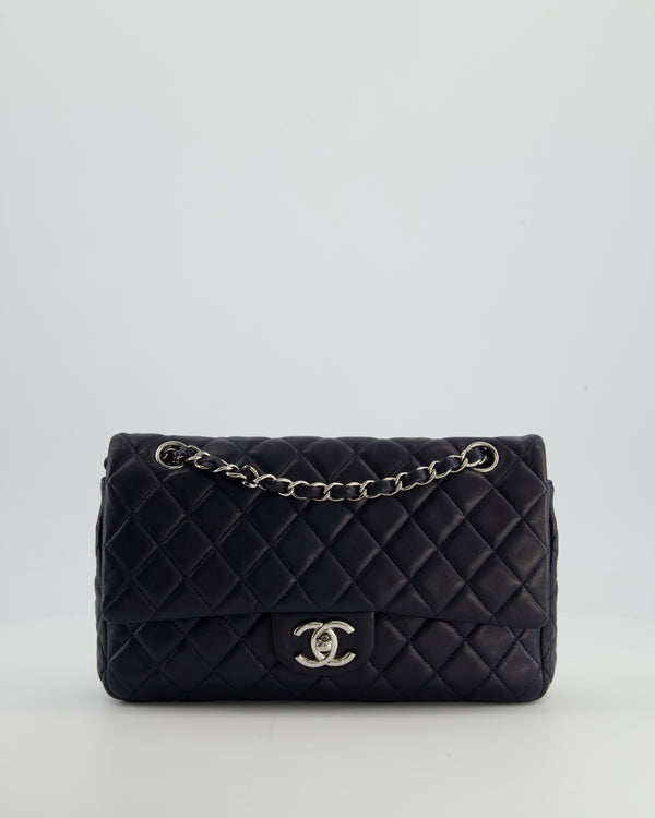 Chanel Midnight Navy Medium Double Flap Bag in Lambskin Leather with Silver Hardware