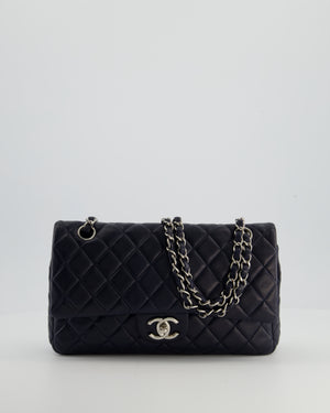 Chanel Midnight Navy Medium Double Flap Bag in Lambskin Leather with Silver Hardware