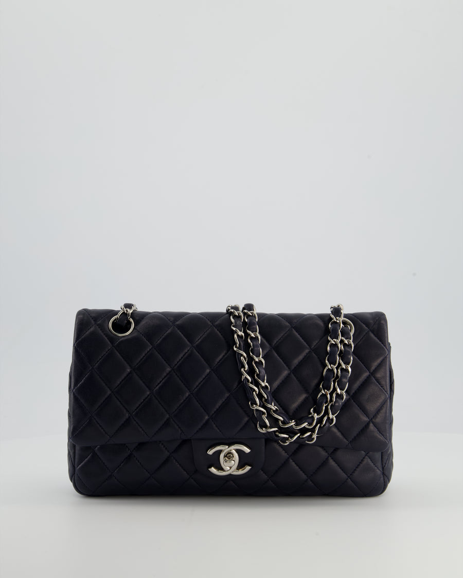 Chanel Midnight Navy Medium Double Flap Bag in Lambskin Leather with Silver Hardware