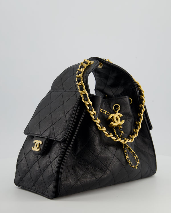 *SUPER RARE* Chanel Black 25 Small Handbag in Grained Calfskin Leather with Antique Gold Hardware