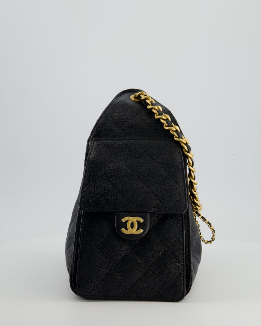 *SUPER RARE* Chanel Black 25 Small Handbag in Grained Calfskin Leather with Antique Gold Hardware