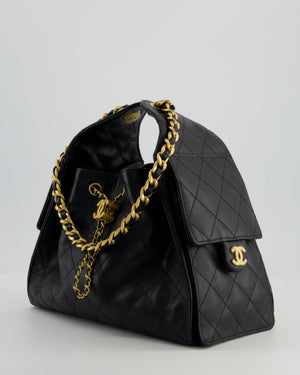 *SUPER RARE* Chanel Black 25 Small Handbag in Grained Calfskin Leather with Antique Gold Hardware