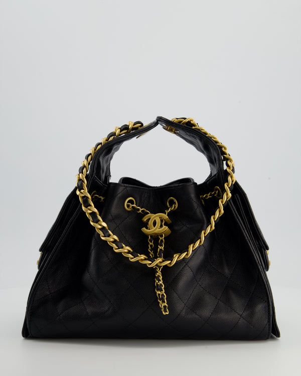 *SUPER RARE* Chanel Black 25 Small Handbag in Grained Calfskin Leather with Antique Gold Hardware
