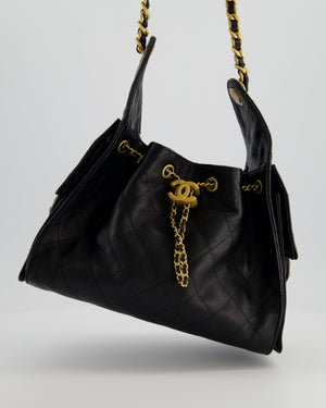 *SUPER RARE* Chanel Black 25 Small Handbag in Grained Calfskin Leather with Antique Gold Hardware