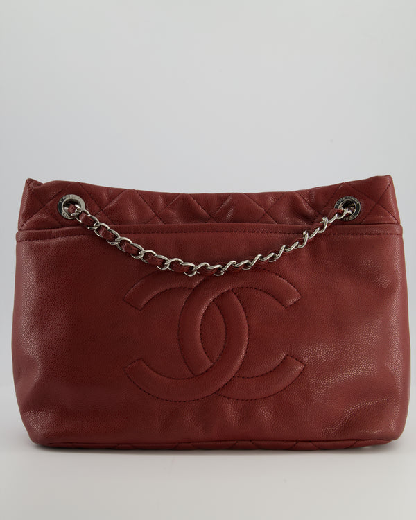 Chanel Burgundy Tote Bag in Caviar Leather with Silver Hardware